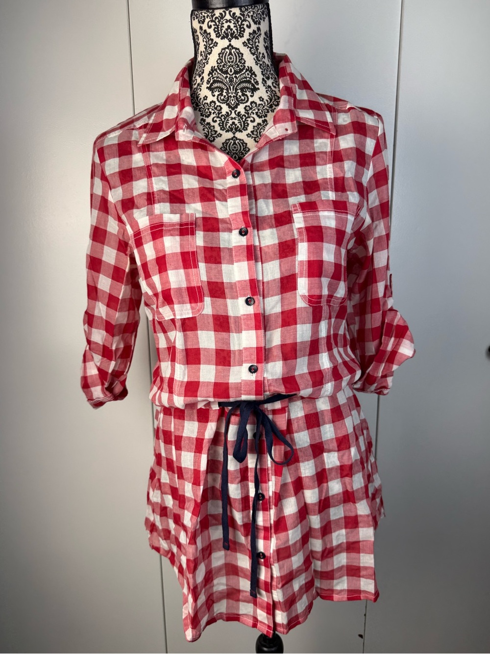 PJ Salvage Women's Red & White Plaid Button-Front Shirt Dress cottagecore